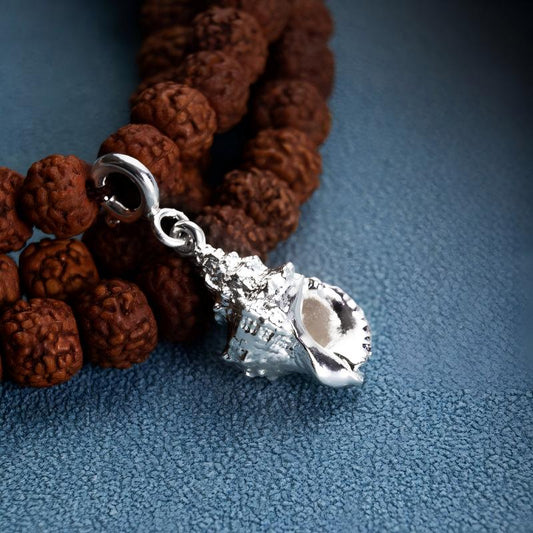 Traditional Right-Turning Conch silver gold-plated necklace, handmade for premium spiritual Jewelry art and blessings.