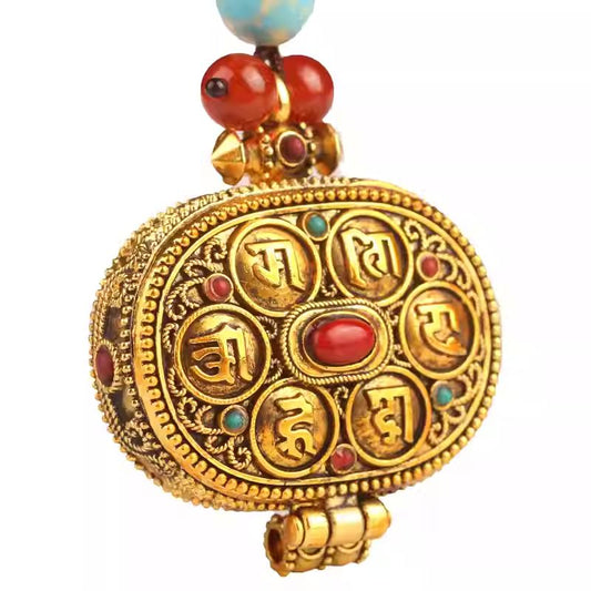 Traditional Six-Syllable Mantra silver locket, handmade for premium spiritual Jewelry art and peace.