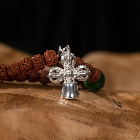Traditional Double Dorje silver necklace, handmade for premium spiritual Jewelry art and harmonious energy.