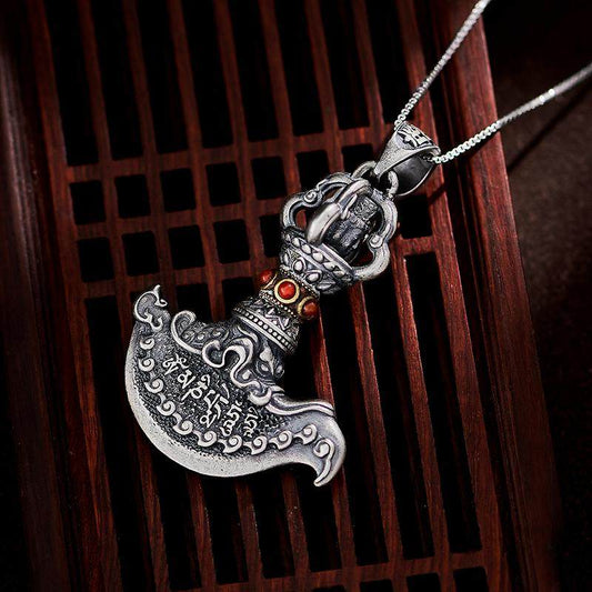 Vintage Tibetan Vajra Axe silver copper pendant, Dorje Heart necklace for meditation and personal empowerment, Tibetan Buddhist Jewelry Culture Jewelry art