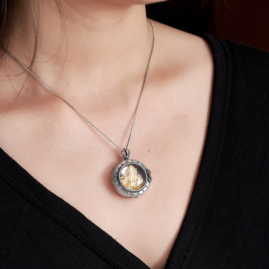 Vintage Tibetan Yellow Jambhala openable pendant in silver and copper, unisex ethnic necklace for financial luck and protection, Tibetan Buddhist Jewelry Culture Jewelry art