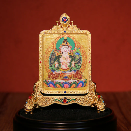 Tibetan Buddhist Hand-Painted Thangka Pendant – Mahasthamaprapta Bodhisattva Sacred Art from Tibet