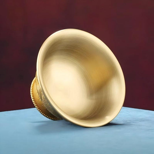 Authentic Tibetan Buddhist sacrificial implements culture offering bowls made of pure copper, featuring hand-carved Eight Auspicious Symbols for traditional ritual water offerings.