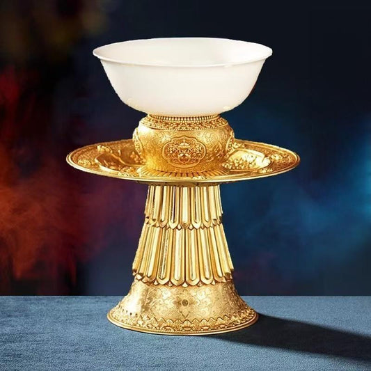 An authentic piece of Tibetan Buddhist sacrificial implements culture, this handcrafted copper stem offering bowl features a traditional high-foot design for sacred altar rituals.