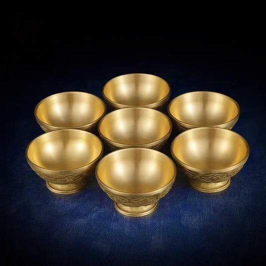 Exquisite Buddhist sacrificial items art featuring a pure copper water offering cup, reflecting the profound heritage and craftsmanship of Tibetan Buddhist sacrificial implements culture.