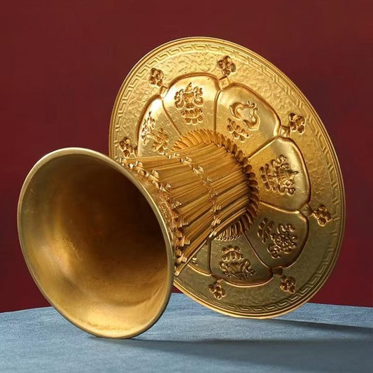 Exquisite Buddhist sacrificial items art piece, a high-foot copper offering bowl reflecting the profound heritage and master metalwork of Tibetan Buddhist sacrificial implements culture.