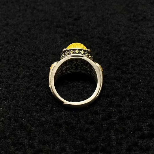 Tibetan Buddhist jewelry culture embodied in a S925 silver Morning Star ring featuring celestial symbols and fine craftsmanship, representing enlightenment in jewelry art.