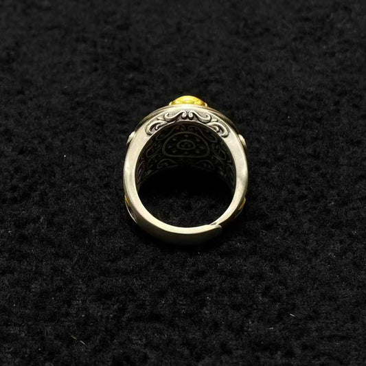 Sacred dorje protection ring in sterling silver represents Tibetan Buddhist jewelry culture, offering spiritual safeguarding through symbolic jewelry art.