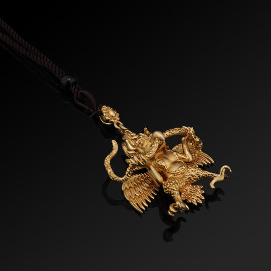 4.1cm Garuda bird pendant made from pure brass, handcrafted and hand-painted, showcasing Tibetan Buddhist jewelry culture. A unique piece of jewelry art for spiritual wear.