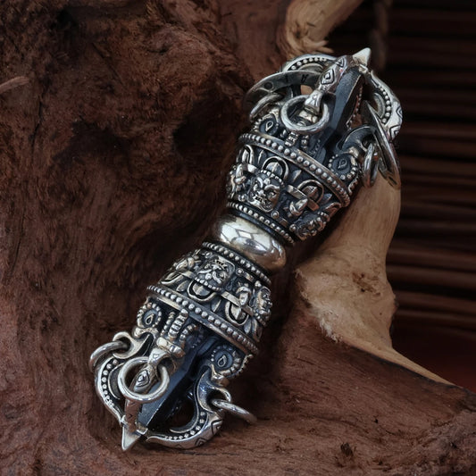 Handcrafted 3D carved Five-Pronged Vajra pendant necklace inspired by Tibetan Buddhist Jewelry Culture and Jewelry art