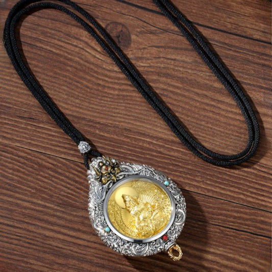 Handcrafted double-sided Guardian Spirit spinning pendant necklace inspired by Tibetan Buddhist Jewelry Culture and Jewelry art