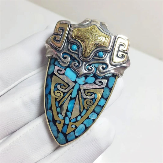 Taotie Shield pendant necklace, handcrafted with Tibetan Buddhist designs for spiritual protection