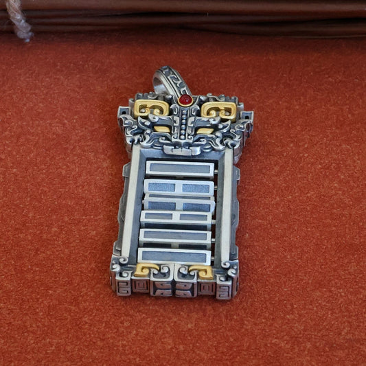 Handcrafted carved I Ching 64 hexagrams pendant necklace, symbolizing the ancient wisdom of the I Ching, inspired by Tibetan Buddhist Jewelry Culture