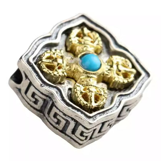 Handcrafted Tibetan Buddhist silver and copper Amoghasiddhi pendant side hang, Jewelry art accessory for DIY Vajra Xingyue prayer bead bracelets