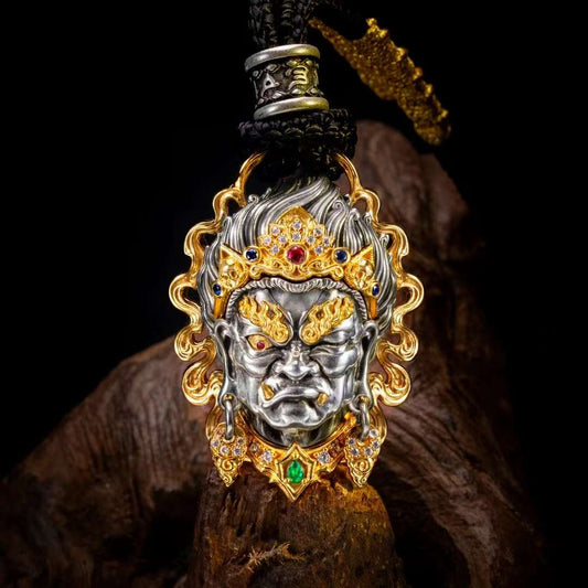 Handmade silver Acala guardian pendant from Tibetan Buddhist jewelry culture, sacred jewelry art for spiritual protection.