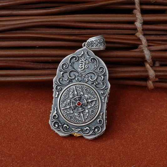 Sacred Zaki Lam Goddess pendant necklace with Sheep Eye beads, hand-painted and intricately designed for spiritual and material abundance