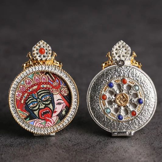 Silver Zaki Lam past and present Buddhist pendant, Tibetan Buddhist jewelry culture jewelry art for luck and blessing.