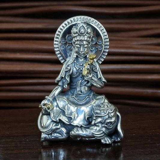 Sacred Zaki Lhamo thangka pendant handmade as Tibetan Buddhist jewelry art for spiritual protection.
