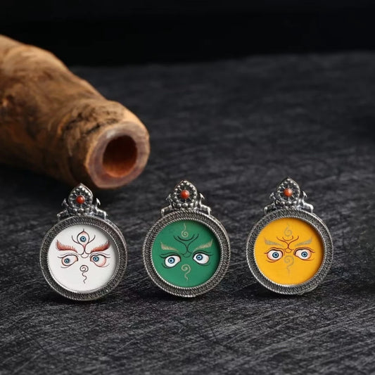 Five Roads Caishen hand-drawn Thangka pendant, showcasing Tibetan craftsmanship and spiritual wealth