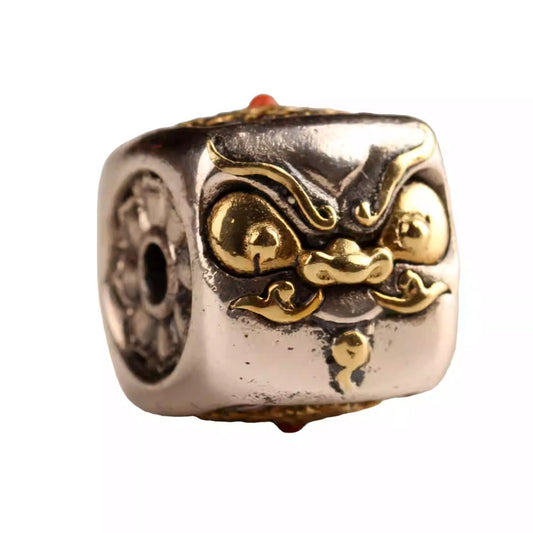 Tibetan handmade silver square spacer inspired by Lotus-Born Guru Rinpoche Vajra, Jewelry art component for DIY mala and prayer beads