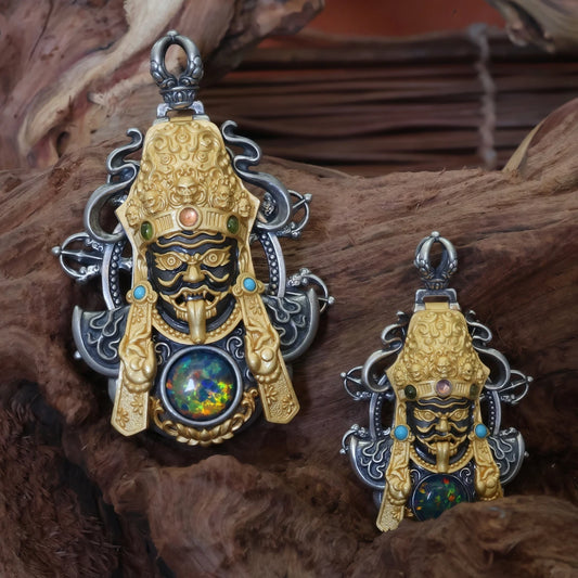 Handcrafted silver Zaki Lhamo pendant inspired by Tibetan Buddhist jewelry culture, symbolizing fortune, protection, and positive transformation.