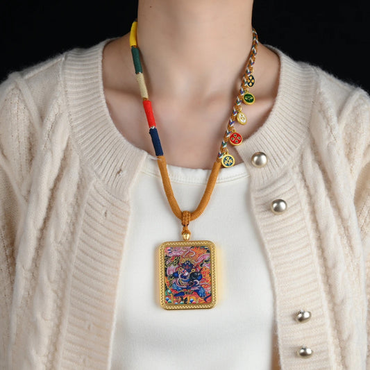 Tibetan Buddhist Jewelry Culture handmade black财神 Dragon WuYe 3D Thangka Gau box Jewelry art