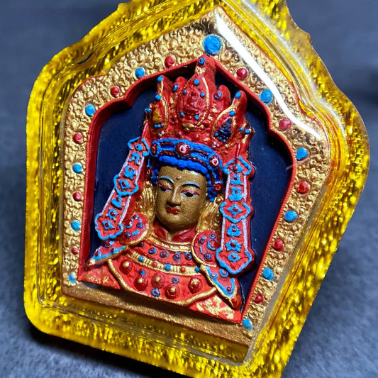 Tibetan Buddhist Jewelry Culture handmade Jowo Buddha pendant necklace with mineral pigment handpainted Tsa Tsa, Tibetan Jewelry art for spiritual blessings