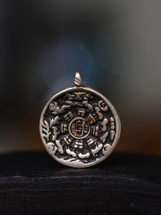 Hand-painted mini ancient nine palace pendant inspired by Tibetan Buddhist jewelry culture, symbolic jewelry art for protection.