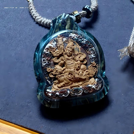 Tibetan Buddhist Jewelry Culture handmade Jambhala Wealth Deity Gawu box necklace with multicolor Tsa Tsa, Tibetan Buddhist jewelry art pendant symbolizing wealth and protection