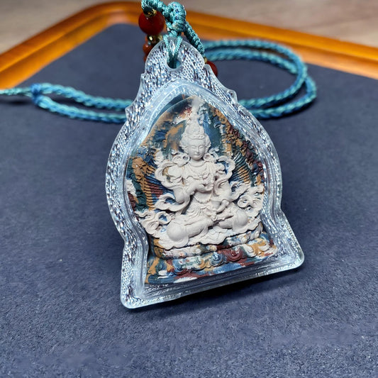 Tibetan Buddhist Jewelry Culture handmade Vajrasattva Gawu box necklace pendant with multicolor Tsa Tsa, Tibetan Buddhist jewelry art for blessing and protection
