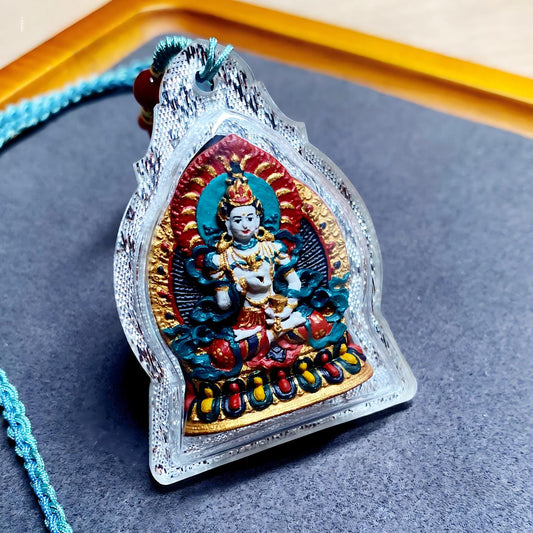Tibetan Buddhist Jewelry Culture handmade Vajrasattva pendant necklace with mineral pigment handpainted Tsa Tsa, Tibetan Jewelry art for spiritual blessings