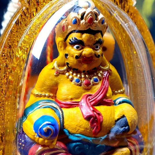 Tibetan Buddhist Jewelry Culture handmade 3D Yellow Jambhala pendant necklace with mineral pigment handpainted Tsa Tsa, Tibetan Jewelry art for wealth and blessings