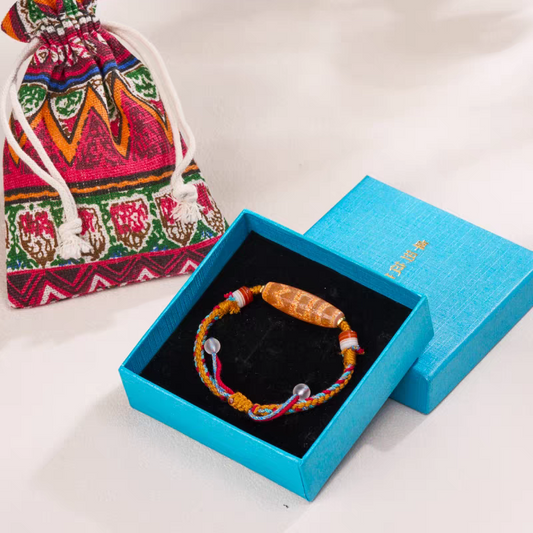 Handmade Red Agate Dragon Scale Dzi Beads Bracelet, Tibetan Buddhist Jewelry Culture inspired, promotes luck and protection.”