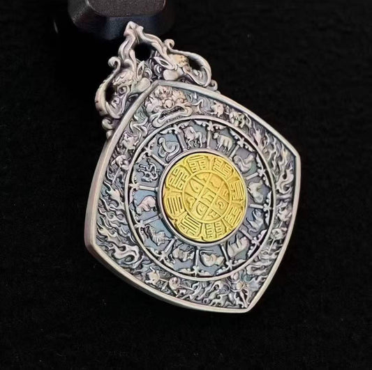 Tibetan Buddhist Jewelry Culture S925 Bagua pendant with fine inlay craftsmanship, showcasing detailed front design for spiritual protection.