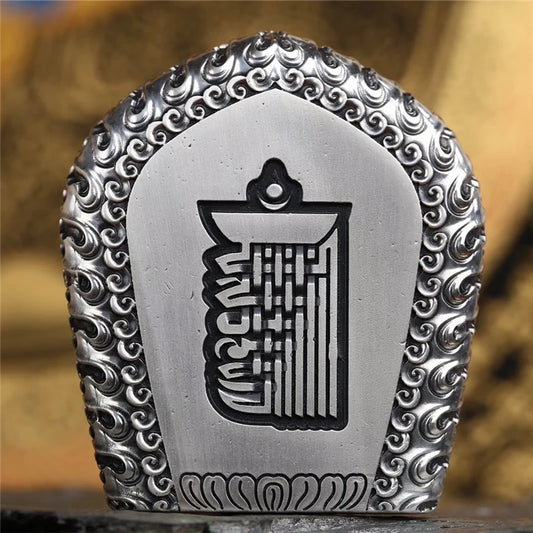 Hand-painted silver zodiac protector Buddha necklace from Tibetan Buddhist jewelry culture, spiritual jewelry art.