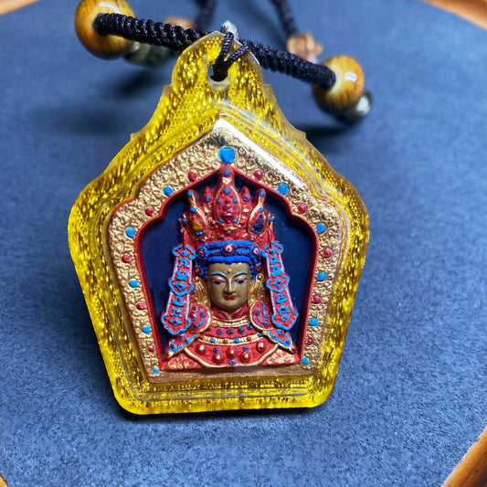 Tibetan Buddhist Jewelry Culture Tibetan Buddhist Jowo Buddha multicolor Tsa Tsa amulet pendant, handcrafted mineral pigment Jewelry art necklace