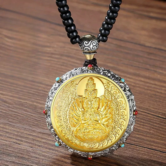 Silver rotating zodiac guardian necklace representing Tibetan Buddhist jewelry culture and meaningful jewelry art.