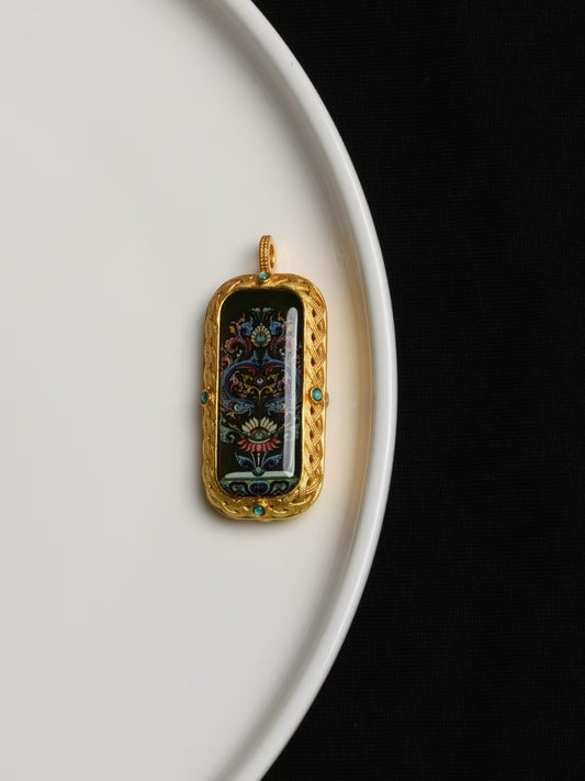 Hand-painted Tibetan Buddhist Blue Zaki Lhamo Thangka pendant Jewelry art