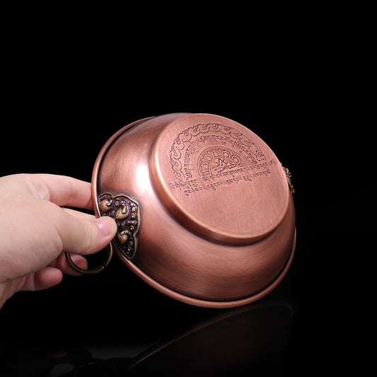 Traditional handcrafted purple copper smoke ritual tray used in Tibetan Buddhist ceremonies, reflecting Tibetan Buddhist ritual implements culture and ritual art