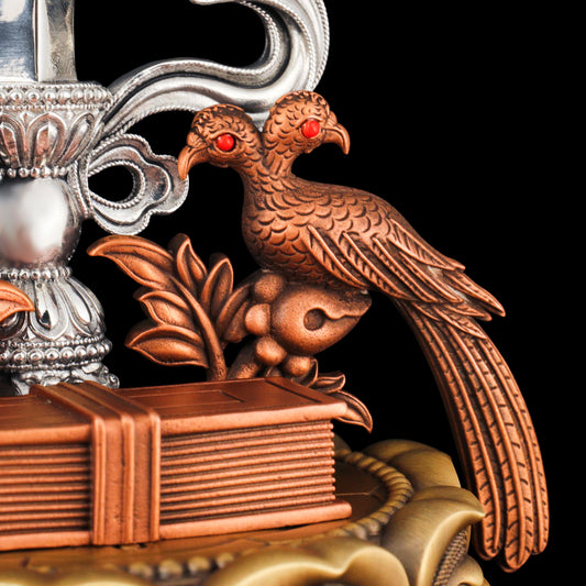 Handcrafted 22cm Blue Three Great Bodhisattvas in brass, copper, and white copper. A powerful symbol of compassion, wisdom, and protection in Tibetan Buddhism.