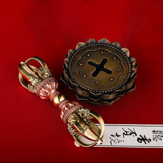 Tibetan Buddhist ritual implements culture Yongle Style Five-Prong Vajra Brass Copper Handcrafted