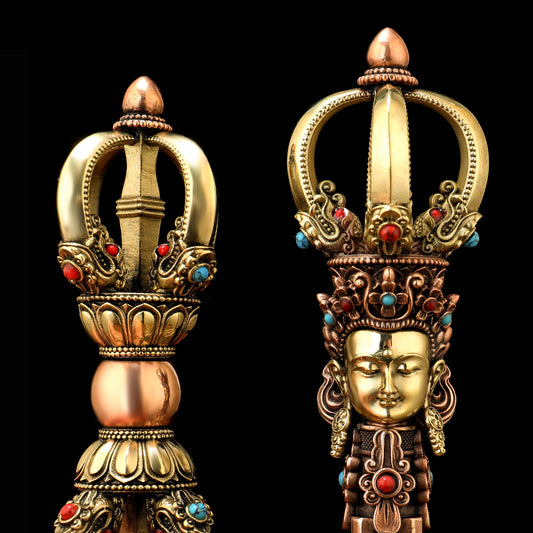 Handcrafted Medium Nine-Pronged Vajra Bell made of Brass and Copper, symbolizing strength, wisdom, and protection. Perfect for Tibetan Buddhist altars.