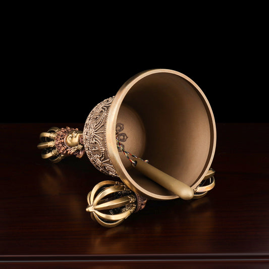 Handcrafted small nine-pronged Vajra bell made from brass and copper. A sacred Tibetan Buddhist ritual tool, perfect for meditation and spiritual practice.