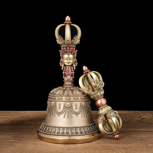Handcrafted small nine-pronged Vajra bell made of brass and copper. A powerful Tibetan Buddhist ritual tool, perfect for meditation and spiritual practice.