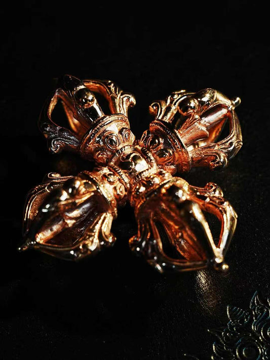 A sacred Tibetan Buddhist ritual tool, this brass Cross Vajra represents spiritual strength, wisdom, and protection. Ideal for home altars or meditation spaces