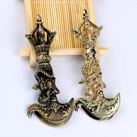 Handcrafted Brass Five-Prong Vajra with Dragon Head, representing Tibetan Buddhist ritual culture. A powerful symbol of wisdom, strength, and protection for your spiritual space.