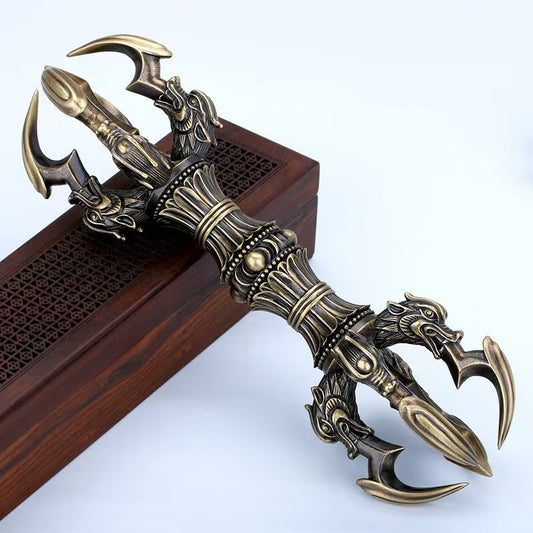 Handcrafted Brass Five-Prong Vajra handle, symbolizing protection and wisdom in Tibetan Buddhism. Perfect for rituals, meditation, and spiritual decor