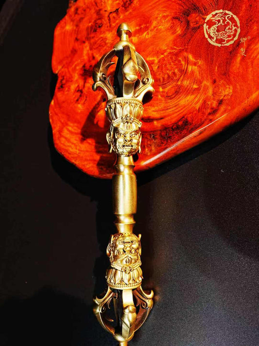 Handcrafted Brass Five-Pronged Vajra, representing Tibetan Buddhist ritual implements culture. A sacred tool for purification and protection, ideal for Tibetan Buddhist altars and meditation spaces.