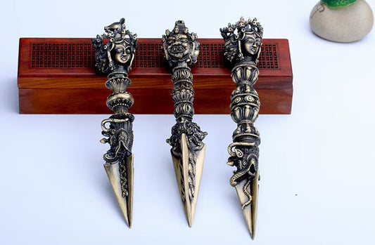 Handcrafted brass Hayagriva Phurba Vajra from Tibetan Buddhist ritual implements culture, a powerful Buddhist ritual implements art symbolizing protection and spiritual strength.