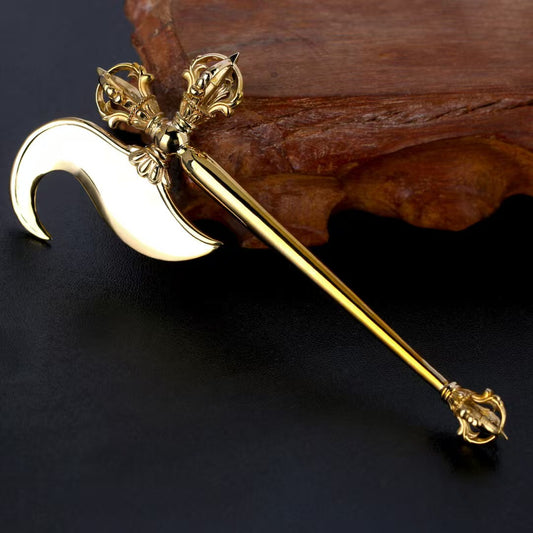 Handcrafted brass Vajra Hook, a sacred Tibetan Buddhist ritual tool symbolizing protection and spiritual strength. Perfect for rituals, meditation, and spiritual practices.